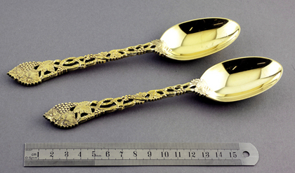 Pierced Vine Gilded Silver Dessert Spoons (Pair) - C J Vander